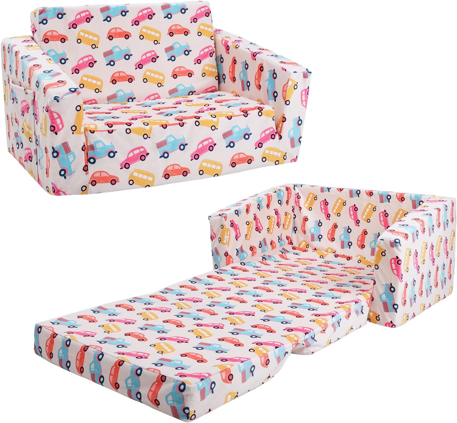 decalsweetFoldable Kids Sofas Couch 2 in 1 Children Convertible Sofa to Lounger Flip Open Toddlers Sofa Bed