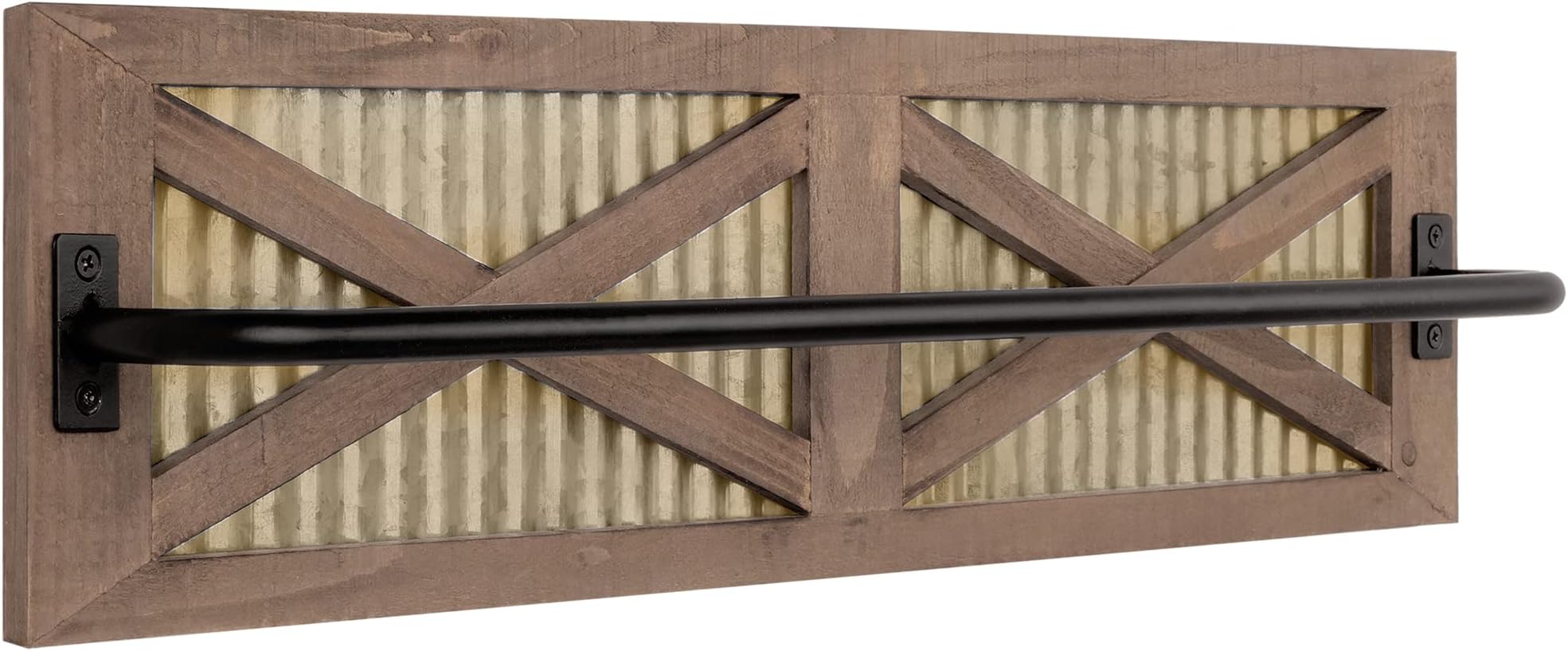 Autumn Alley Wall Mounted Towel Rack Holder for Bathroom, Kitchen, Garage – Rustic Wood Farmhouse Industrial Towel Rack with Barnwood Barn Door Panel, Modern Matte Black Bar Rod, Aged Gold Metal