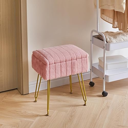 Miniatura 6 de IBUYKE Taburete con espacio de almacenamiento, reposapiés otomano, mesa auxiliar pequeña, con 4 patas de metal, con pies antideslizantes, para sala