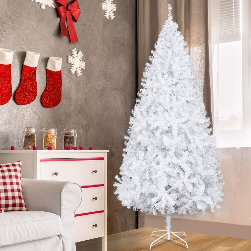 CVHfhjTG christmas tree, Spray White Snow Dusted Artificial with Branch Tip and Foldable Metal Stand, for Home, Outdoor(White,7FT)