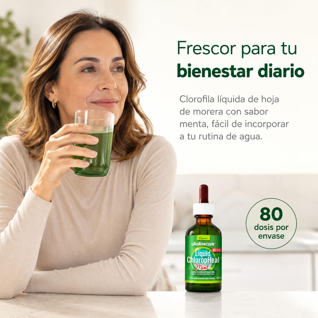 CLOROFILLA LIQUIDA CON GUSTO A MENTA 60 ml:: ALKALINE CARE