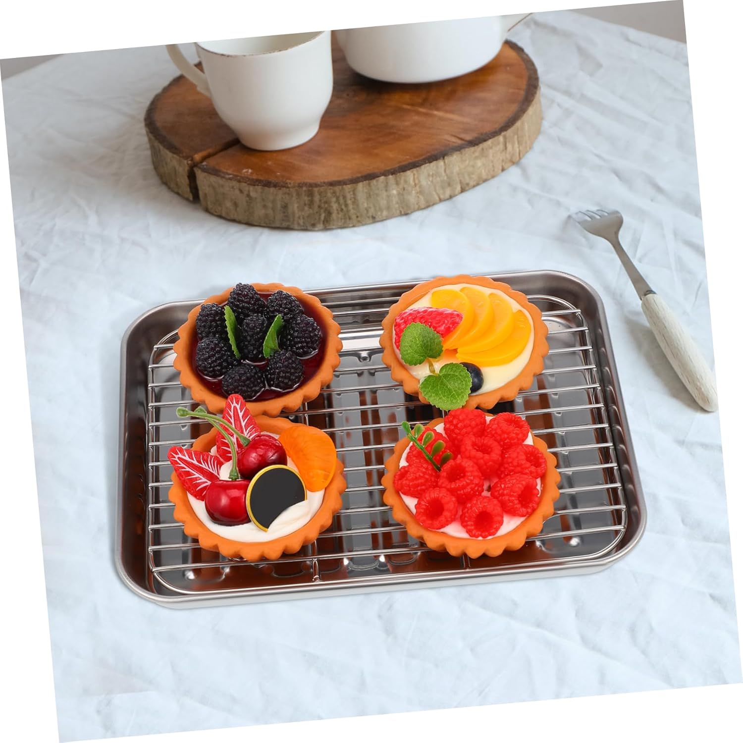 2sets Stainless Steel Baking Sheet Cookie Sheet Wire Rack Baking Pizza Pan Oven Tray Wire Rack Large Capacity Non-stick Coating