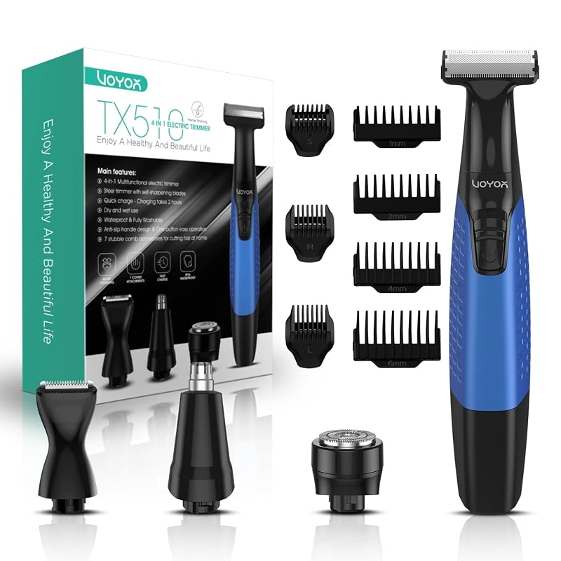 Aparador de barba e corpo VOYOR TX510 azul, úmido e seco, com acessórios