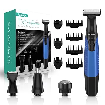 VOYOR Beard Trimmer for Men, Electric Razor, No Pain, Full Body Grooming, Face & Body Hair Trimmer, Adjustable Length Combs, All-in-1 Rechargeable Mens Grooming Kit, Cordless, Wet/Dry, TX510 Blue