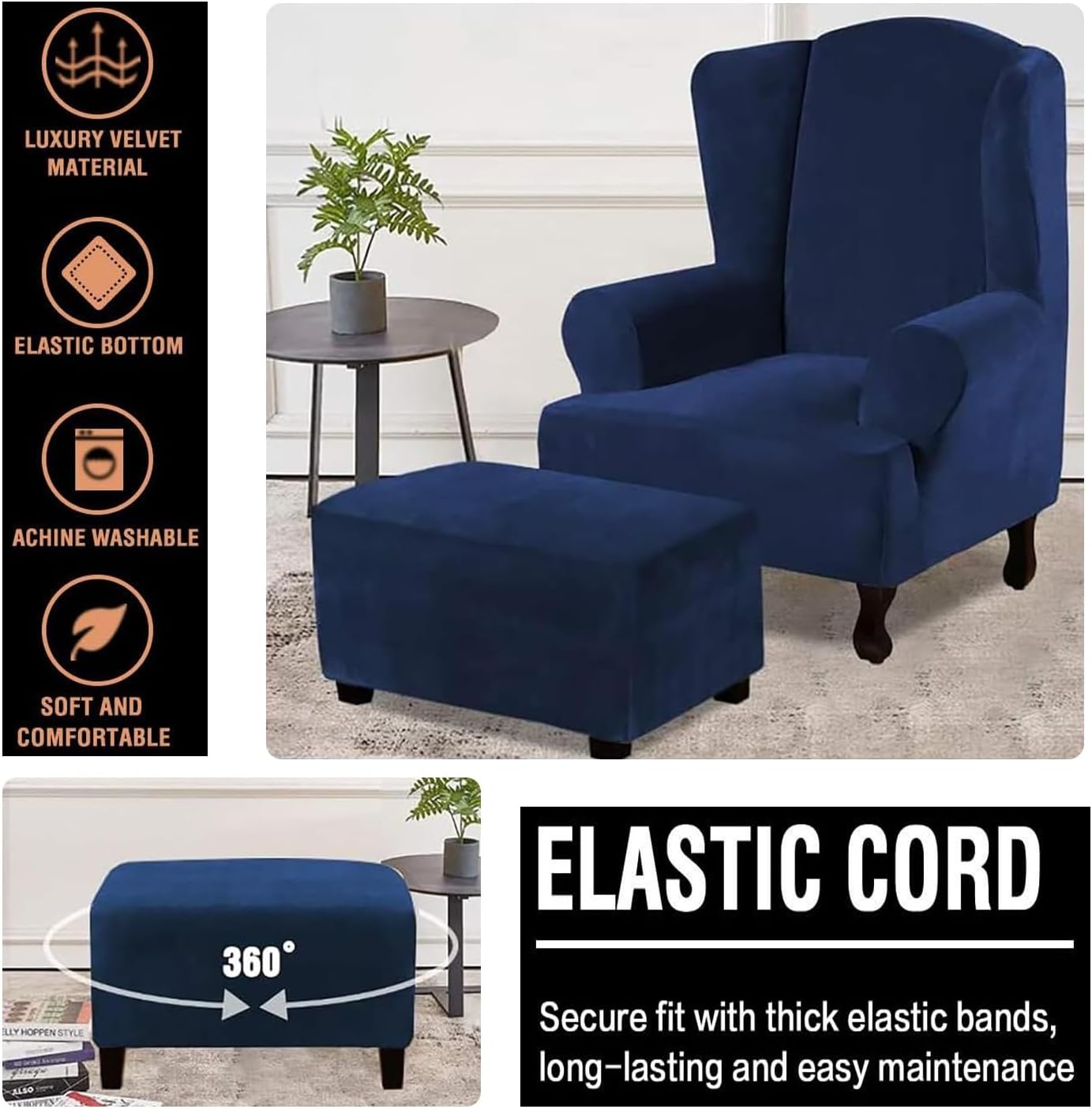 Customized Pouf Cover Skin-Friendly Ottoman Slipcovers Rectangle Colorful Sofa Footstool Covers for Living Room Stretch Footrest Protector(Color19,55"x40"(140x100cm))