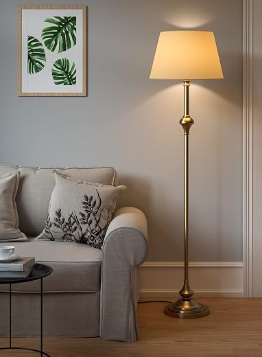 Divine Trends Royal Brass Antique Finish Gold Floor Lamp Standing 5Ft Height with Cream Lampshade 16 Inches - Led Bulb Inc...