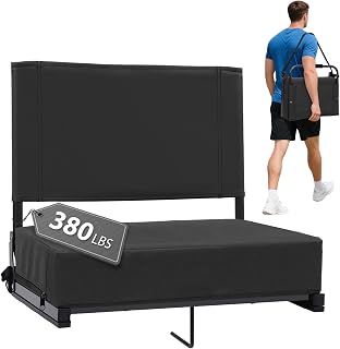 Stadium Seats with Back Support - Padded Portable Bleacher Seat with Handle Shoulder Strap - 18.4in Wide Bleacher Chair with Back and Cushion for Sports & Outdoor Events