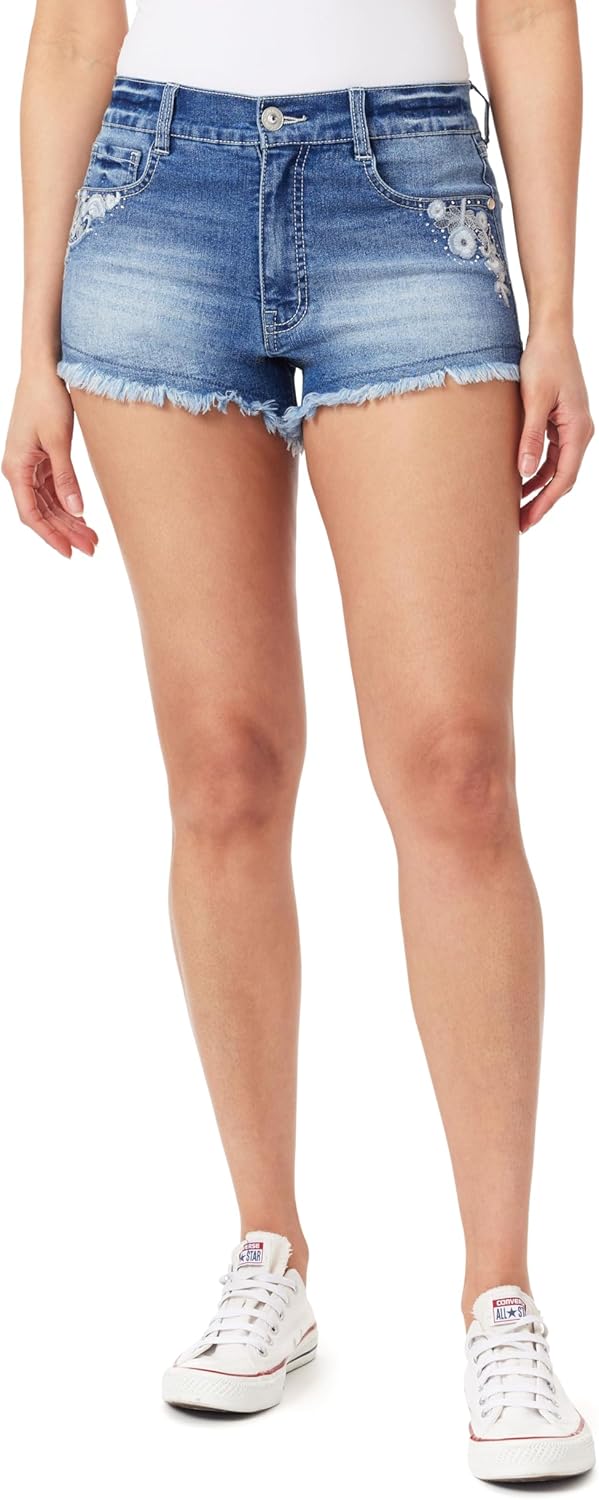 WallFlower Womens Fearless Curvy Denim Fashion Shorts High-Rise Insta Vintage Juniors