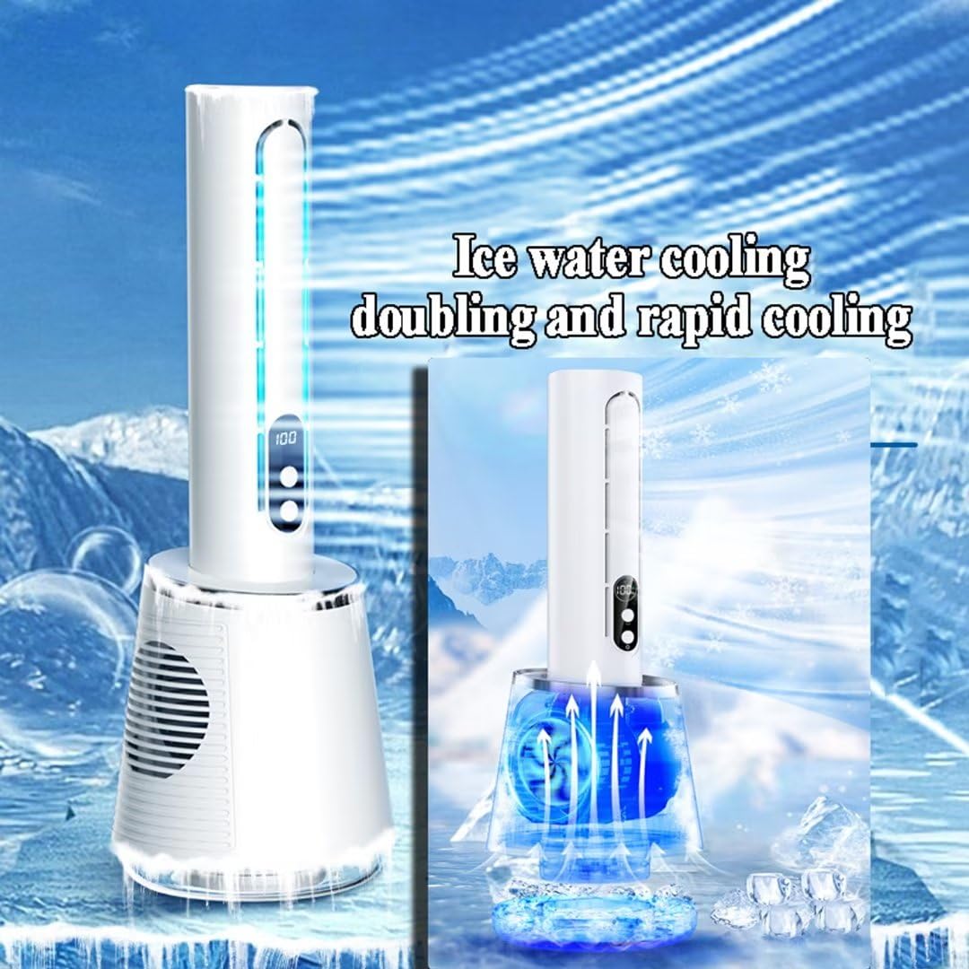 Ventilador eléctrico de escritorio, ventilador de torre de columna silenciosa con 5 velocidades, oscilación de 35°, ventilador personal USB para oficina en casa, diseño sin hojas, cabezal agitador
