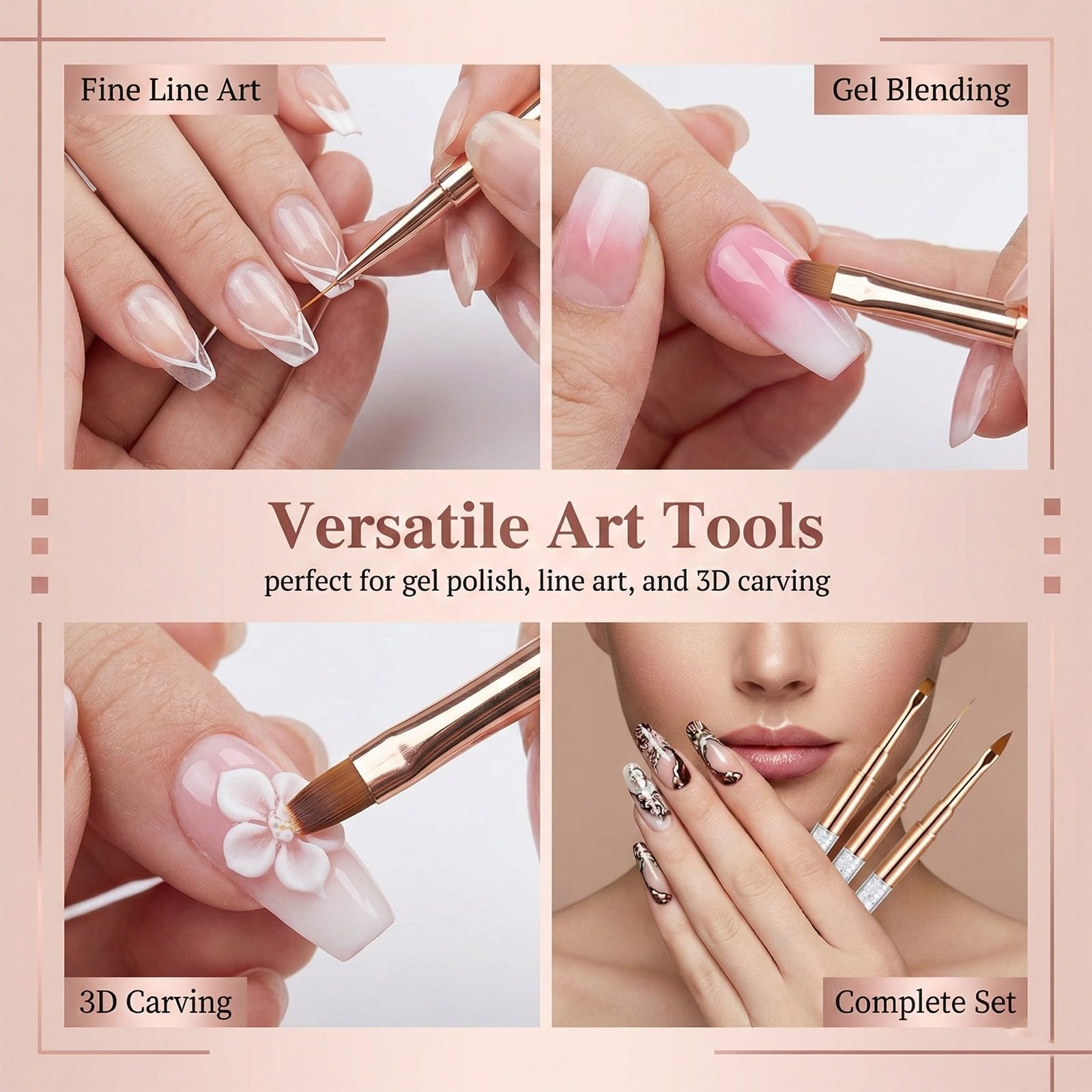 Pennelli Unghie,3 Pezzi Pennelli per Unghie,con Pennello Sottile, Accessori per Unghies con Manico Diamantato, per Smalto in Gel, Manicure da Salone, Fai da Te