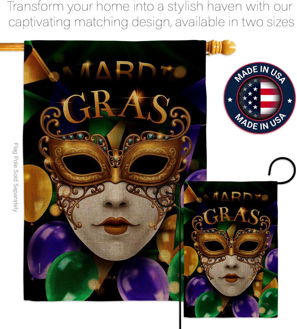 Breeze Decor Fat Tuesday Carnival House Flag 2 pcs Pack Springtime Mardi Gras Festival Masquerade Celebration Season Holiday French Decoration Banner Small Garden Yard Gift Double-Sided, Made in USA