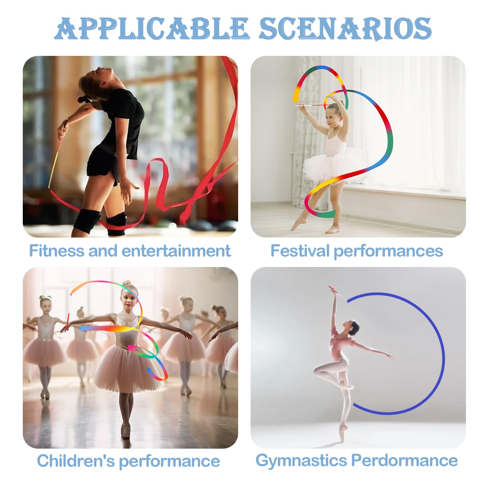 Nastri Colorati da Ginnastica con Asta Rotante per talenti Show, Bacchetta da Ballo per Bambini, Fascia Arcobaleno Ideale per Ragazze per Feste di Compleanno per (Multicolor-1)