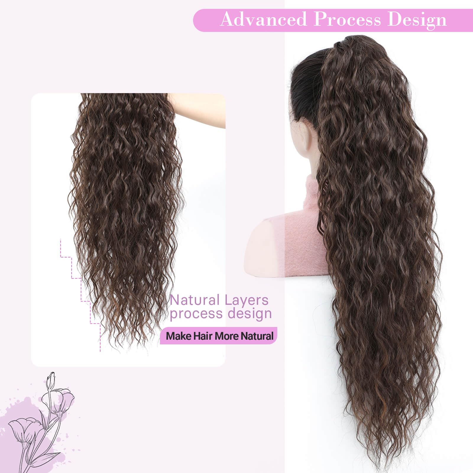 Flyroseing Chocolate Brown Ponytail Extension, 30inch Long Curly Wavy Hair Extensions Ponytail - Image 2