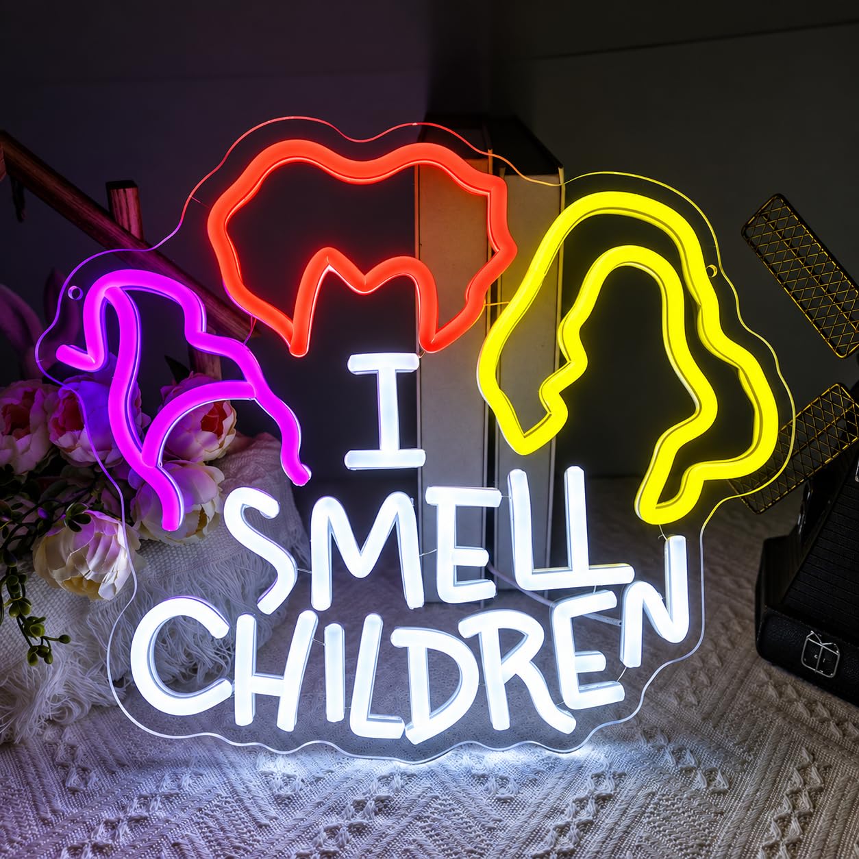 I Smell Children Neon Sign Halloween Neon Light for Wall Decor Dimmable Halloween Witch LED Light for Bedroom Bar Party Room Spooky Decoration Gift