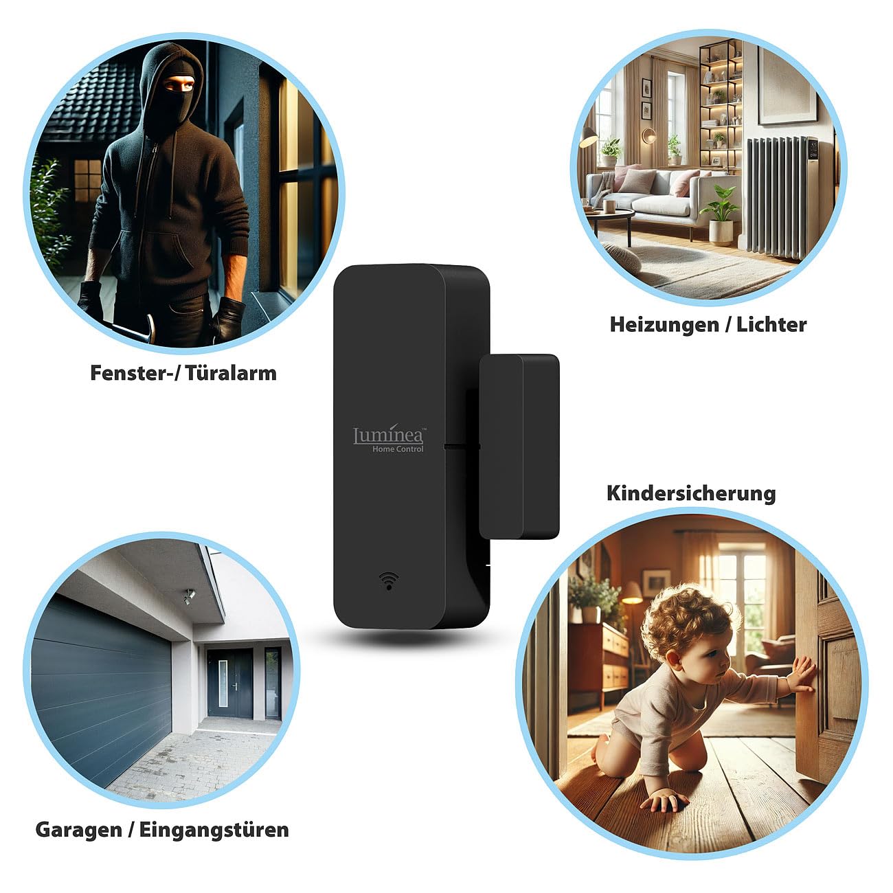 Luminea Home Control Tür-Fensterkontakt: 10er-Set WLAN-Tür- und -Fensteralarm, weltweiter App-Zugriff (Alarm wenn Tür geöffnet Wird, WLAN-Fenster-Sensor)