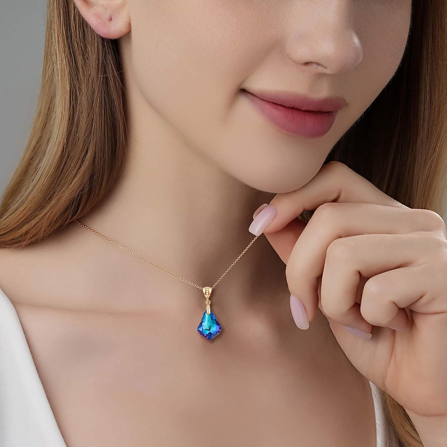 EVEVIC Austrian Crystals Baroque Pendant Necklace for Women 14K Gold Plated Hypoallergenic Jewelry Gift - Image 2