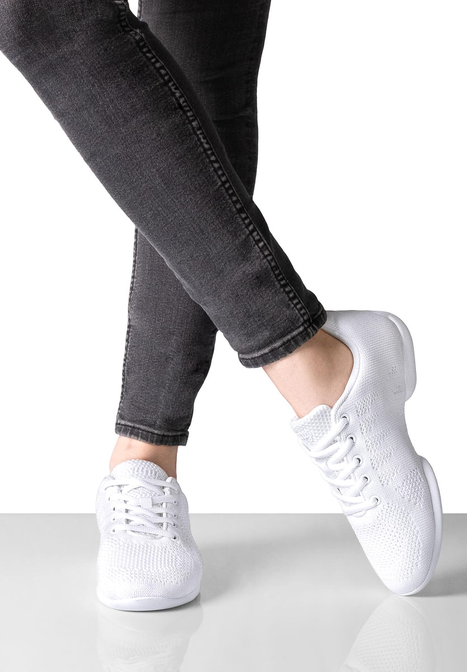 Anna Kern Suny Damen Dance Sneakers 160 Bold - Knit Weiß - Normalweite - 1 cm Sneaker Absatz - Geteilte PU Sohle