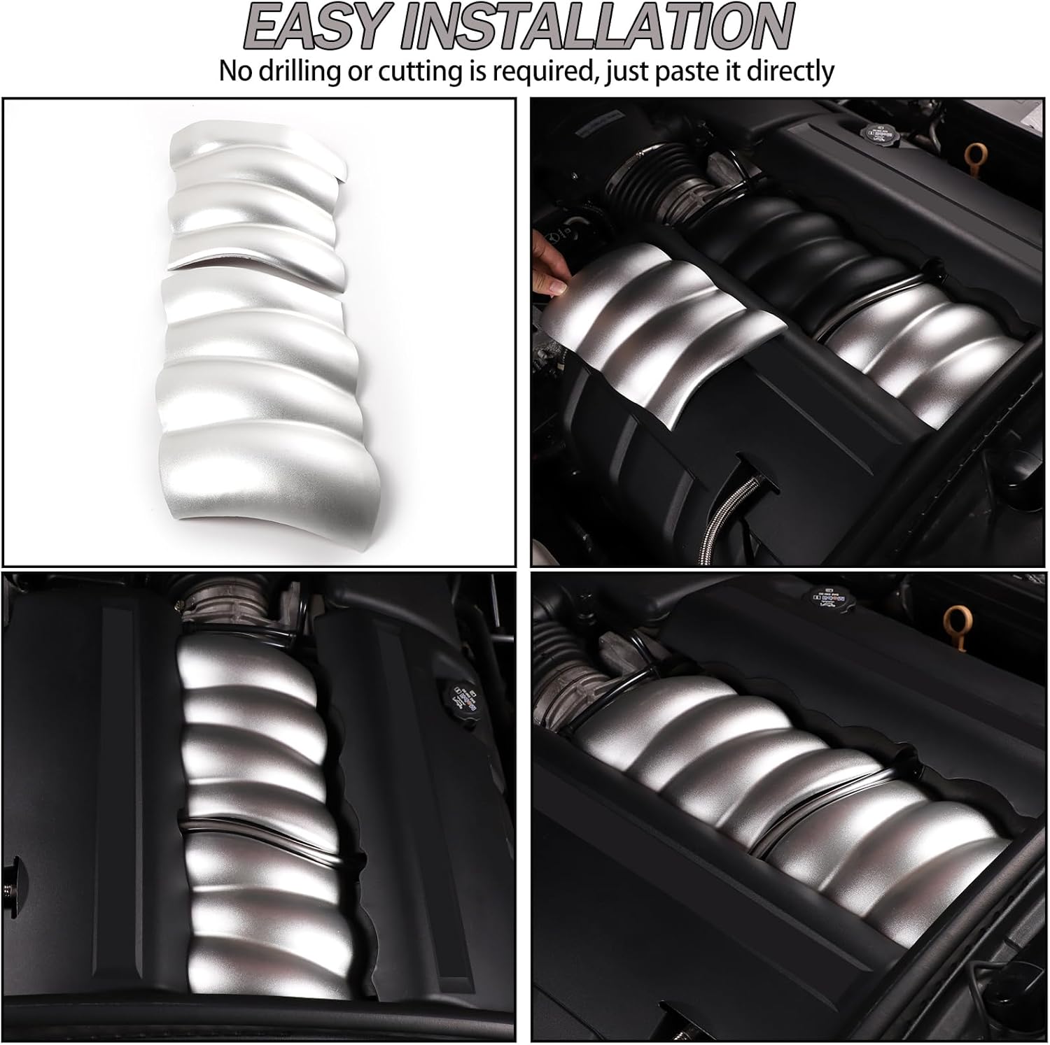 Lcojicep Car Engine Air Inlet Decoration Sticker Compatible with Corvette C6 2005-2013 Aluminum Alloy Hood Engine Trim Sticker Interior Accessories (Silver)