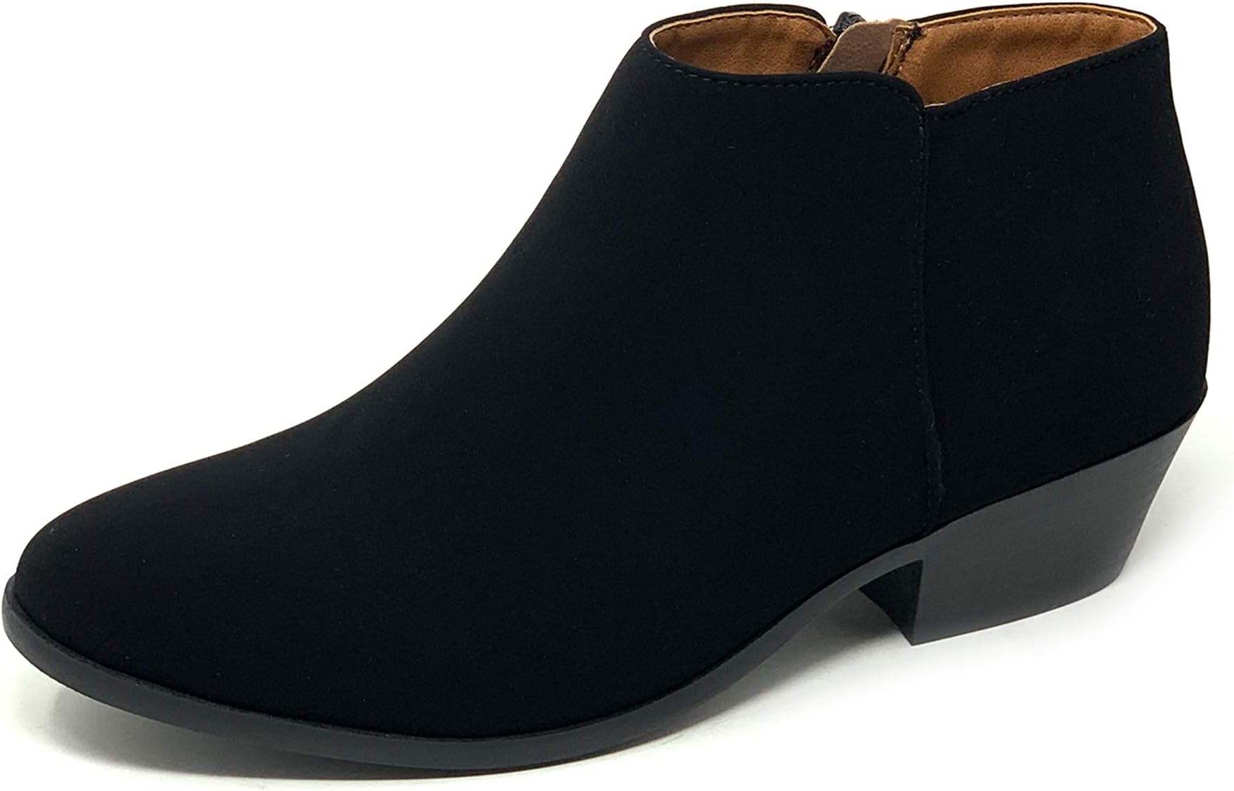 Soda Women's Mug Round Toe Faux Suede Stacked Heel Western Ankle Bootie, 6.5, New Black Nb