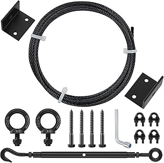 TooTaci Anti Sag Gate Kit with T316 3/16" Stainless Steel Cable 9ft, Heavy Duty Anti-Sag Gate Support Cable Kit Gate Hardware, Turnbuckle & Corner Brackets for Wooden Fence Repair, Black