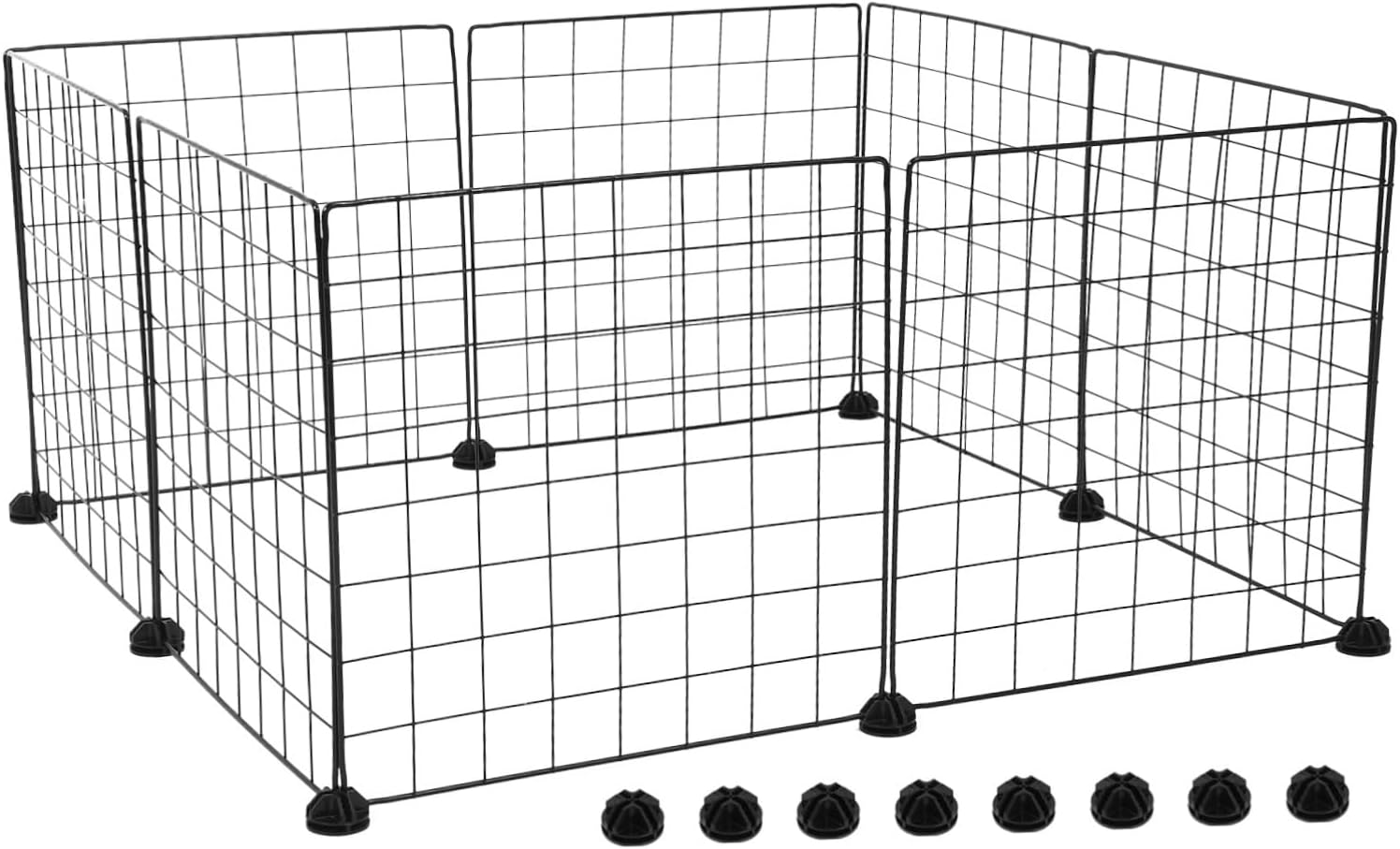Yardwe 8pcs Small Animals Pet Playpen Wire Grid Fence for Guinea Pigs Bunnies Ferrets and Mice Use with Buckles for Stability Black