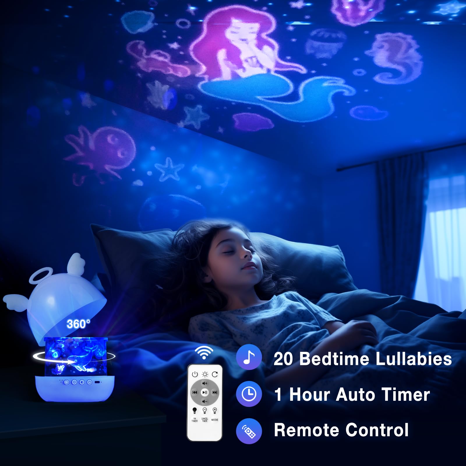 Diboniur Proiettore Stelle Soffitto Bambini, 22 Films Luce Notturna Bambini, 360°Rotazione Musicale Lampada Proiettore Stelle, Ricaricabile Proiettore Soffitto Bambini Decorazioni Camera