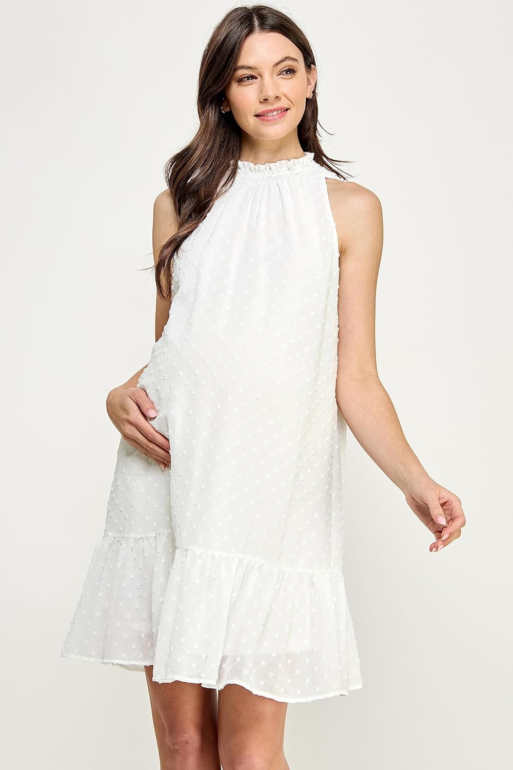 Womens Sleeveless Dot Maternity Dress with Ruffles