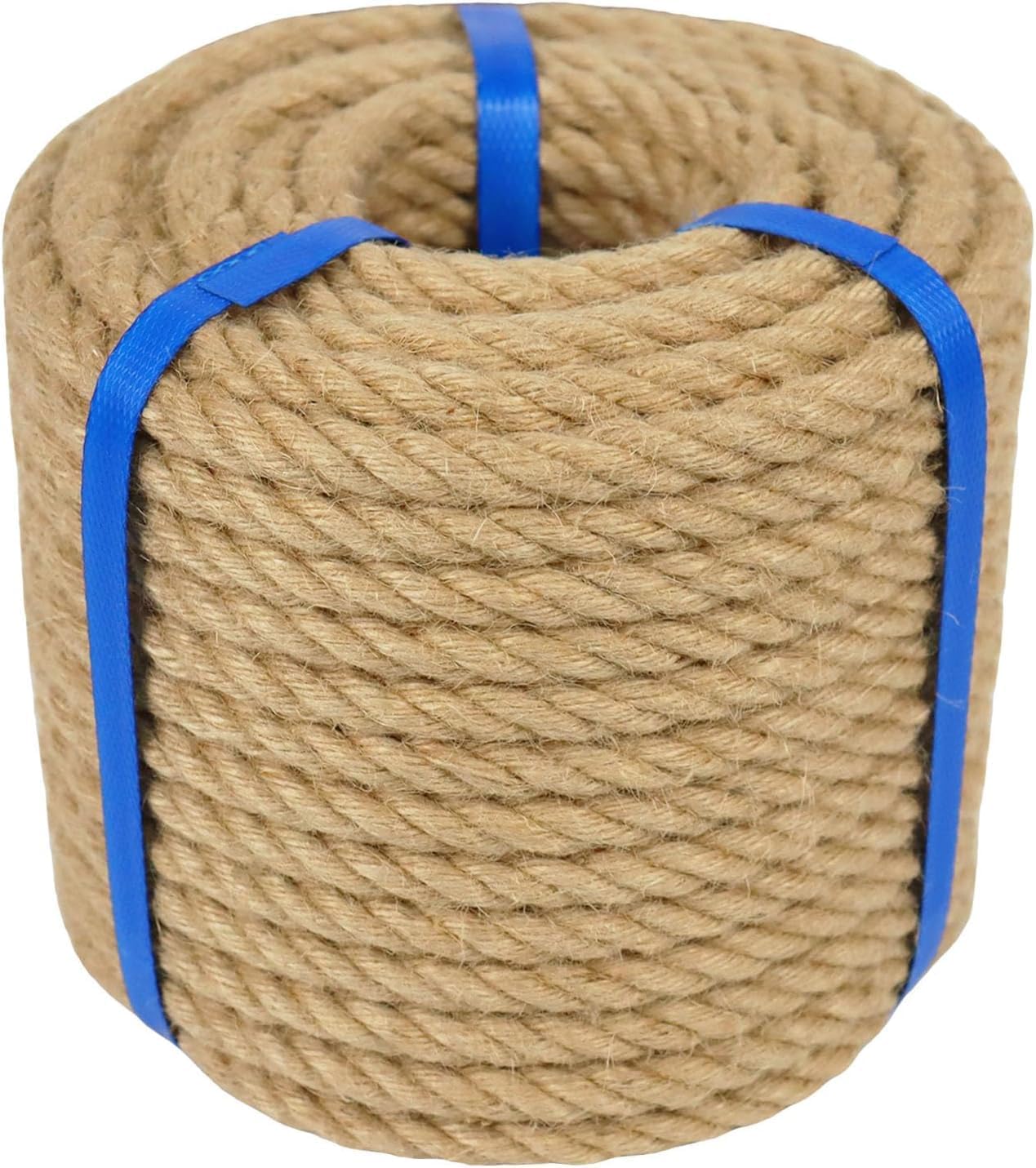 1/2 Inch Natural Jute Rope, 200 Feet Thick Hemp Rope, 4 Strands Twisted Manila for Crafts, Cat Scratching Post, Gardening, Home Decorating, Indoor/Outdoor Use