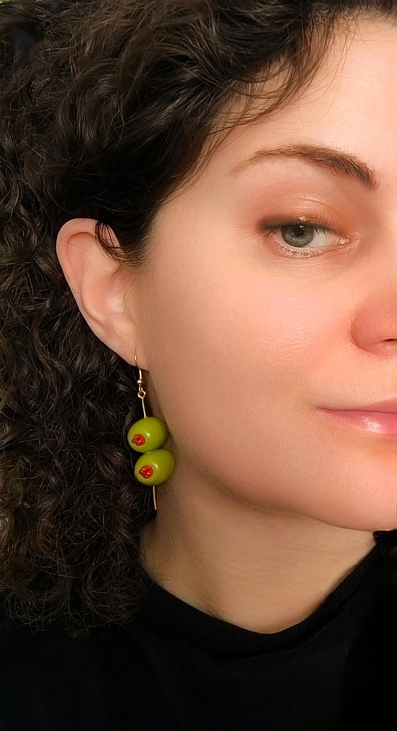 Handmade Olive Cocktail Earrings/Olive Earrings/Olive Martini Earrings/Fun Food Earrings/Olive Gift/Olive Jewelry/Olive Lover Gift/Olive Pimento