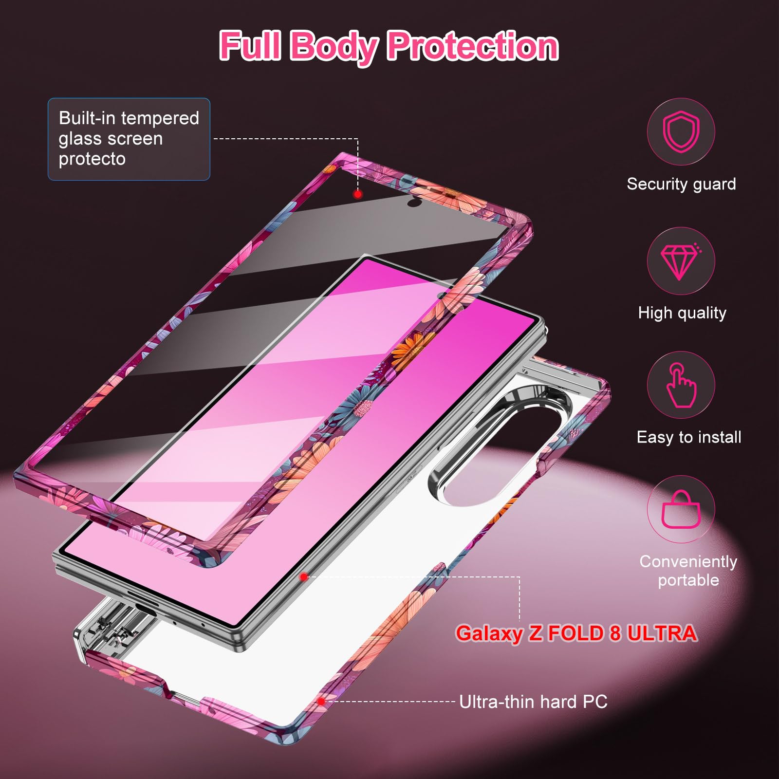 Hekodonk Custodia per Galaxy Z Fold 8 Ultra, compatibile con MagSafe, pellicola protettiva integrata per lo schermo, protezione con cerniera, sottile, magnetica, antiurto, per donne e ragazze, per