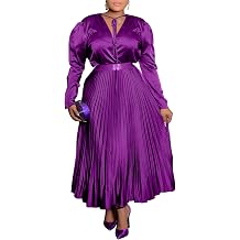 Women's Plus Size 2 Piece Outfits Casual Long Sleeve V Neck Pullover Top and High Waist Pleated Maxi Skirt Set