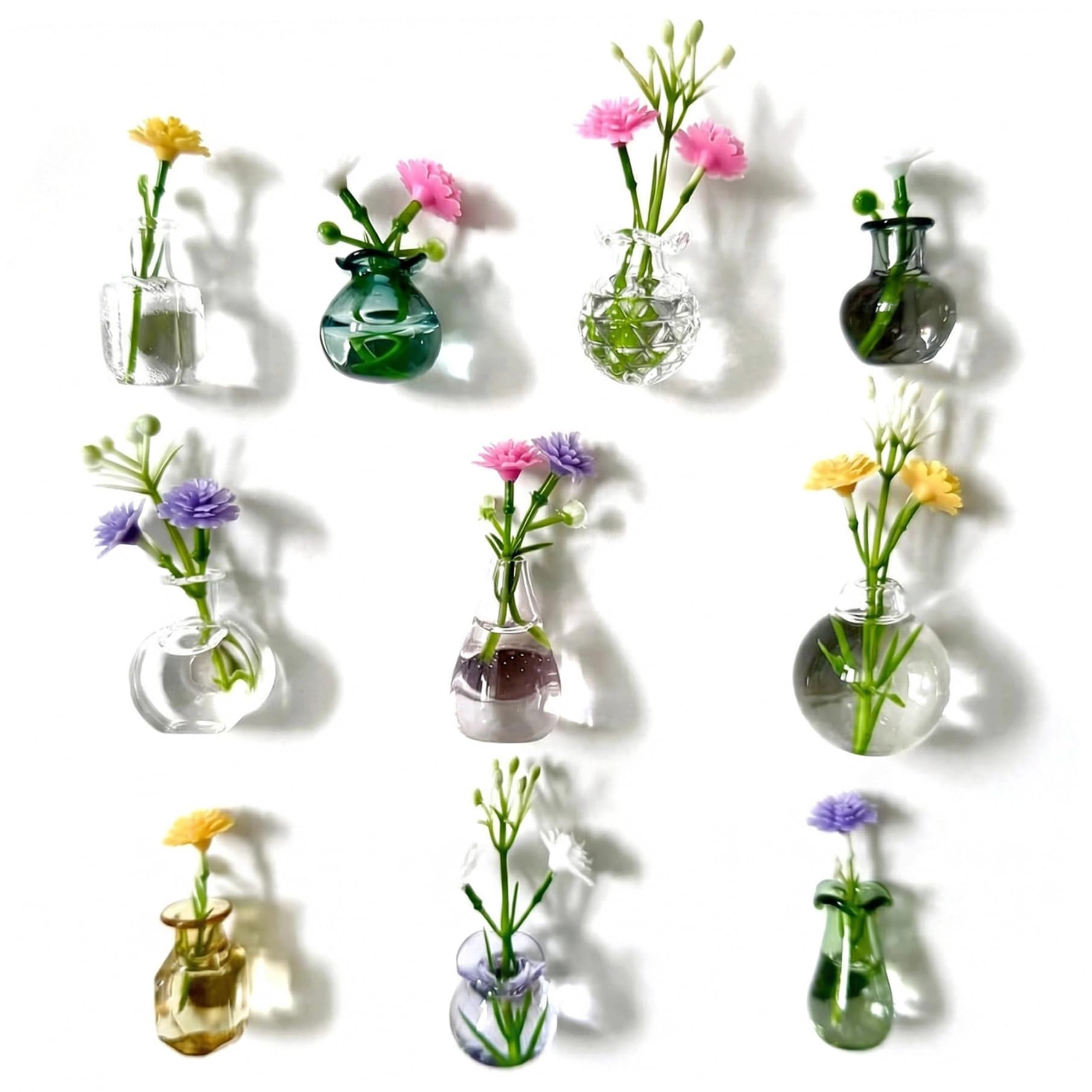Awnsimfreien 10Pcs Tiny Vase Fridge Magnets, Mini Vase Magnets For Fridge, Set Of 10 Magnetic Mini Vases With Artificial Flowers, Cute Refrigerator For Home Office Kitchen