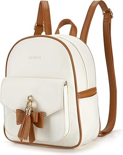 ECOSUSI Mini mochila para mujeres y niñas, lindo lazo pequeño, mochila de cuero para mujer, bolsa de libros con borla