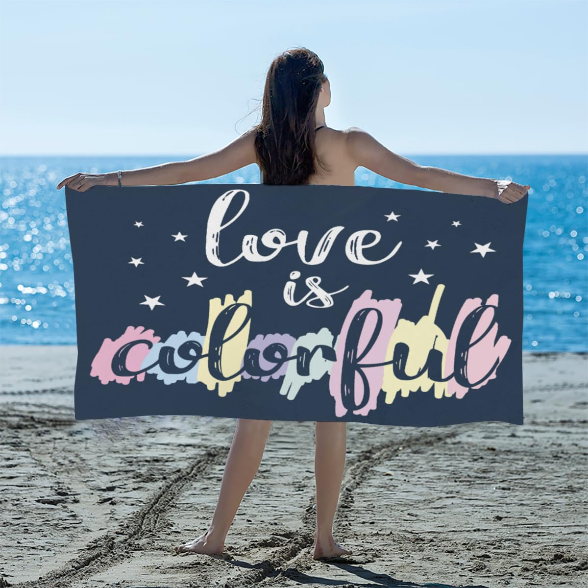 GUYOS Love Is Colorful-100% Microfibre Beach Towel,Quick Dry Sand Free Lightweight Large Oversized Beach Towel for Bath-Pack of 2