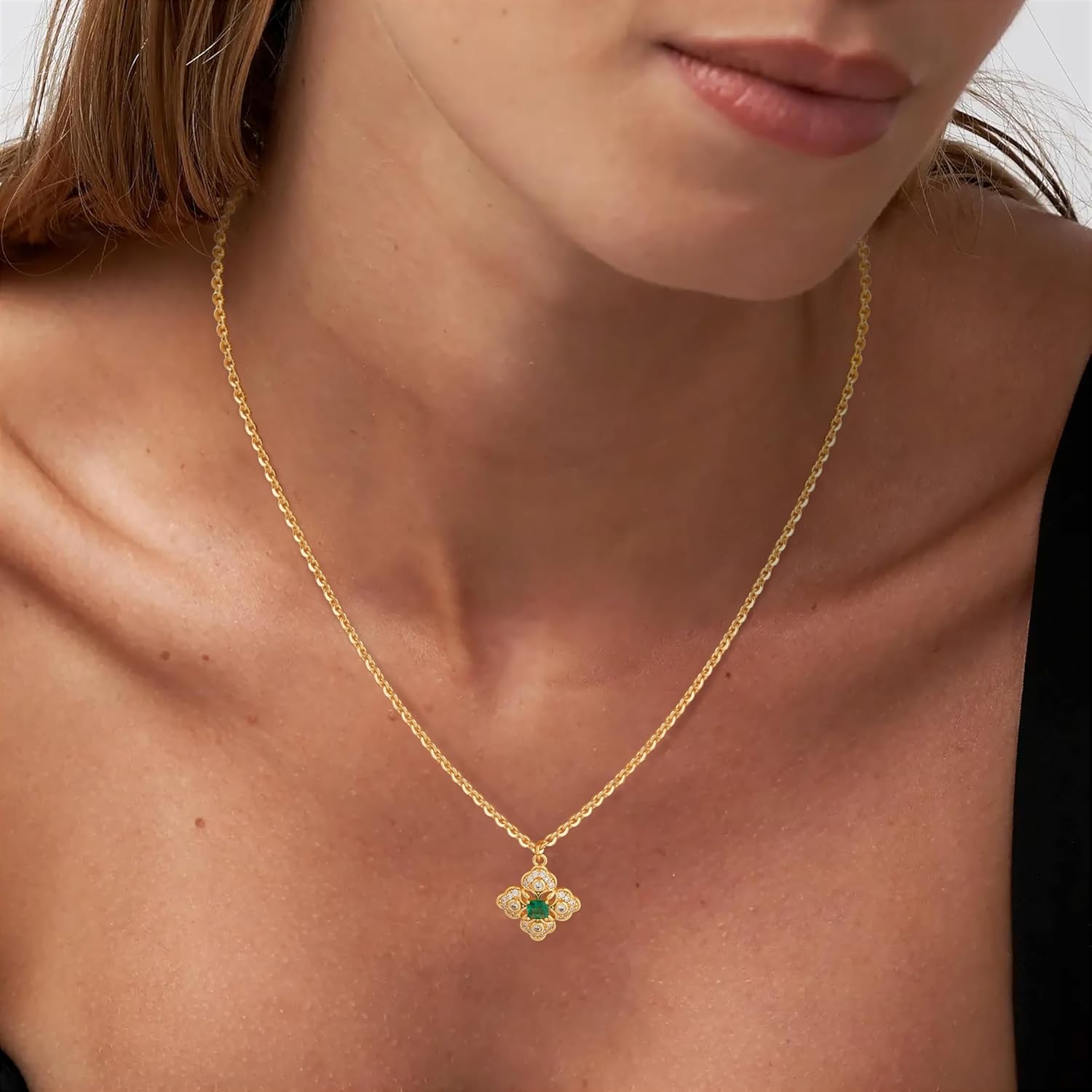 WEARON Gold Necklace for Women 14K Gold Plated Cubic Zirconia Dainty Trendy Pendant Necklace Handmade Jewelry Gifts for Women - Image 2