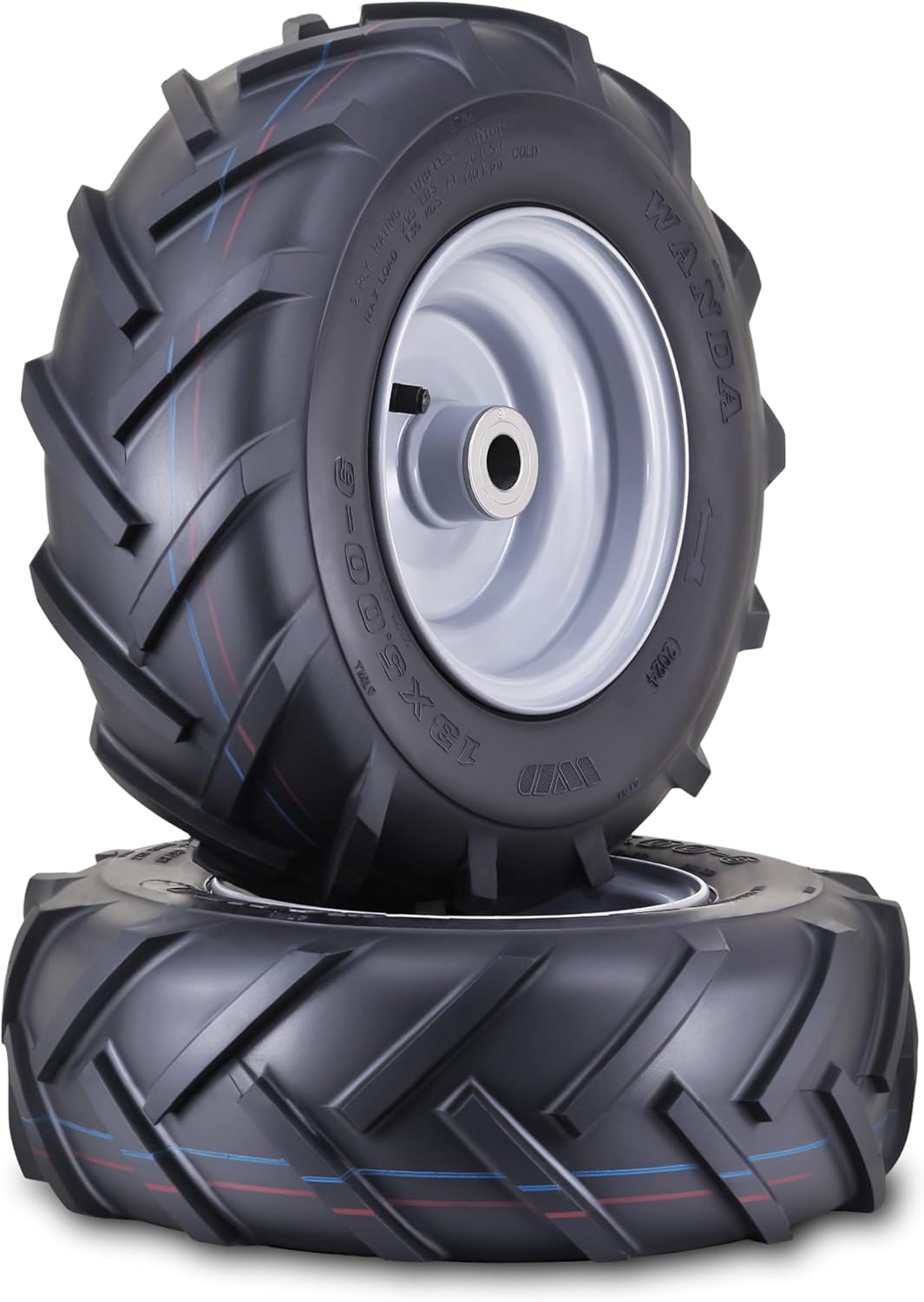 WANDA Lawn Mower Tractor Tire Assembly 13X5-6 P328 with 3/4" Bushing 3" Center Hub Silver Wheel-13077,SET 2