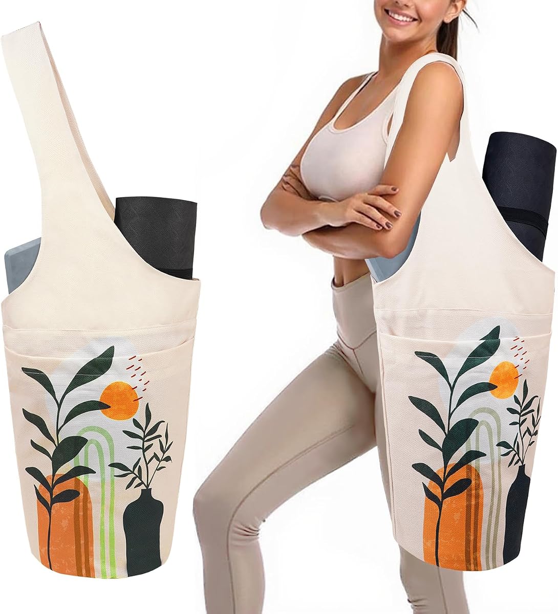 Portabolsas de colchoneta de yoga para mujeres con bolsillo lateral grande de lino resistente Gimnasio de almacenamiento de viaje Esteras de pilates