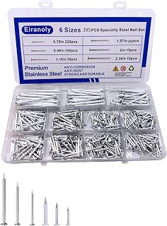 395 PC Brick Steel Nails Assortment Kit, Masonry, Wood Nails, Clavos para Concreto - Durable Galvanized Steel Nail, High Quality 6 Size Assortment Eiranoly