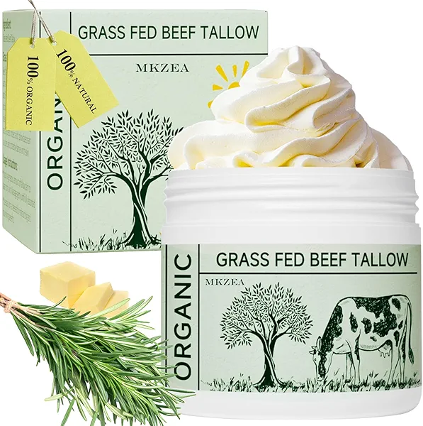 Beef Tallow, Tallow Face Moisturizer, Beef Tallow for Skin, Unscented 100% Organic Beef Tallow Blam Grass Fed Finished Whipped Tallow Face Cream Moisturizer Body Lotion Skin Care for Sensitive Skin