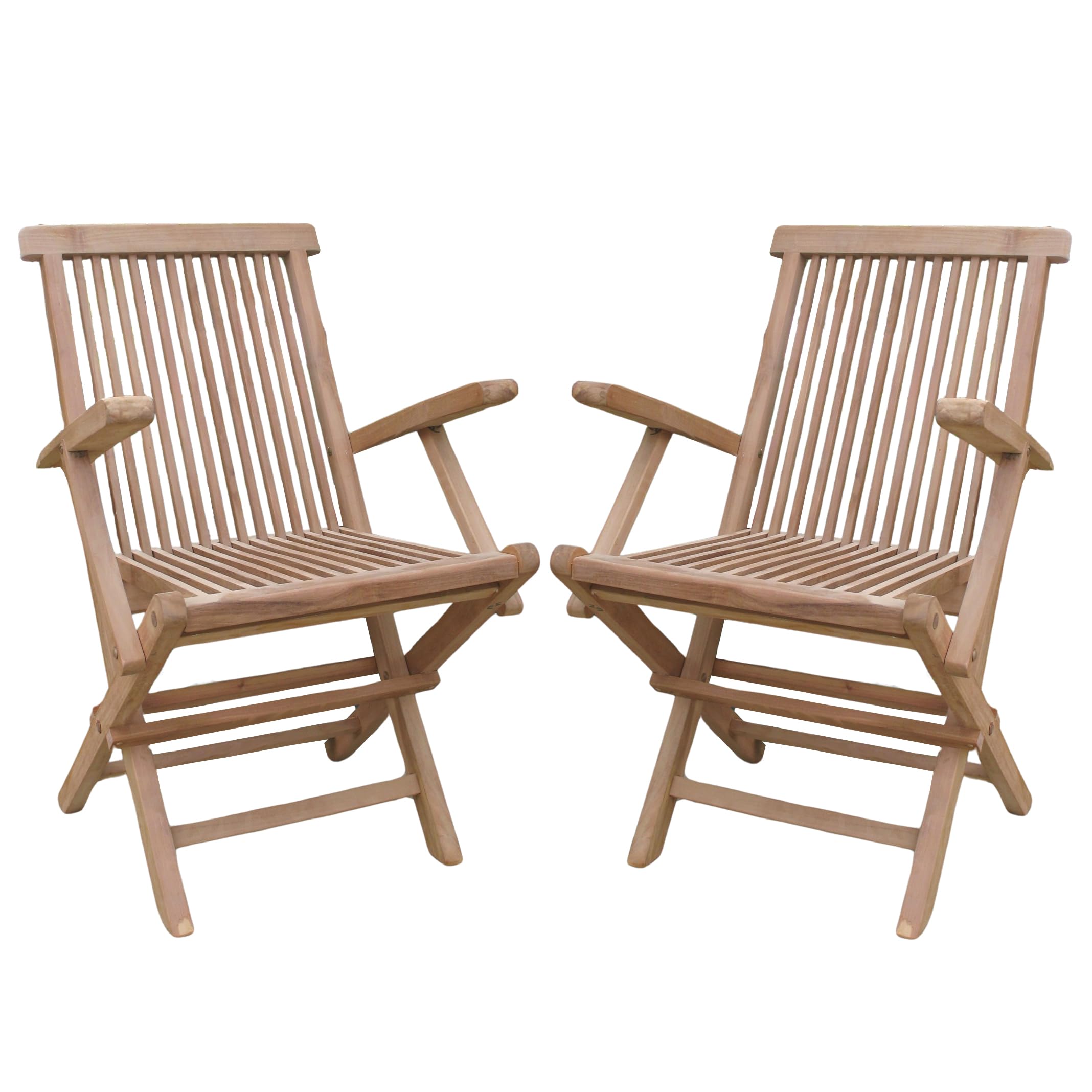 BrackenStyle Palma Teak Folding Garden Patio Arm Chair - Set of 2 - Stylish Foldable Outdoor Teak Wooden Dining Seat