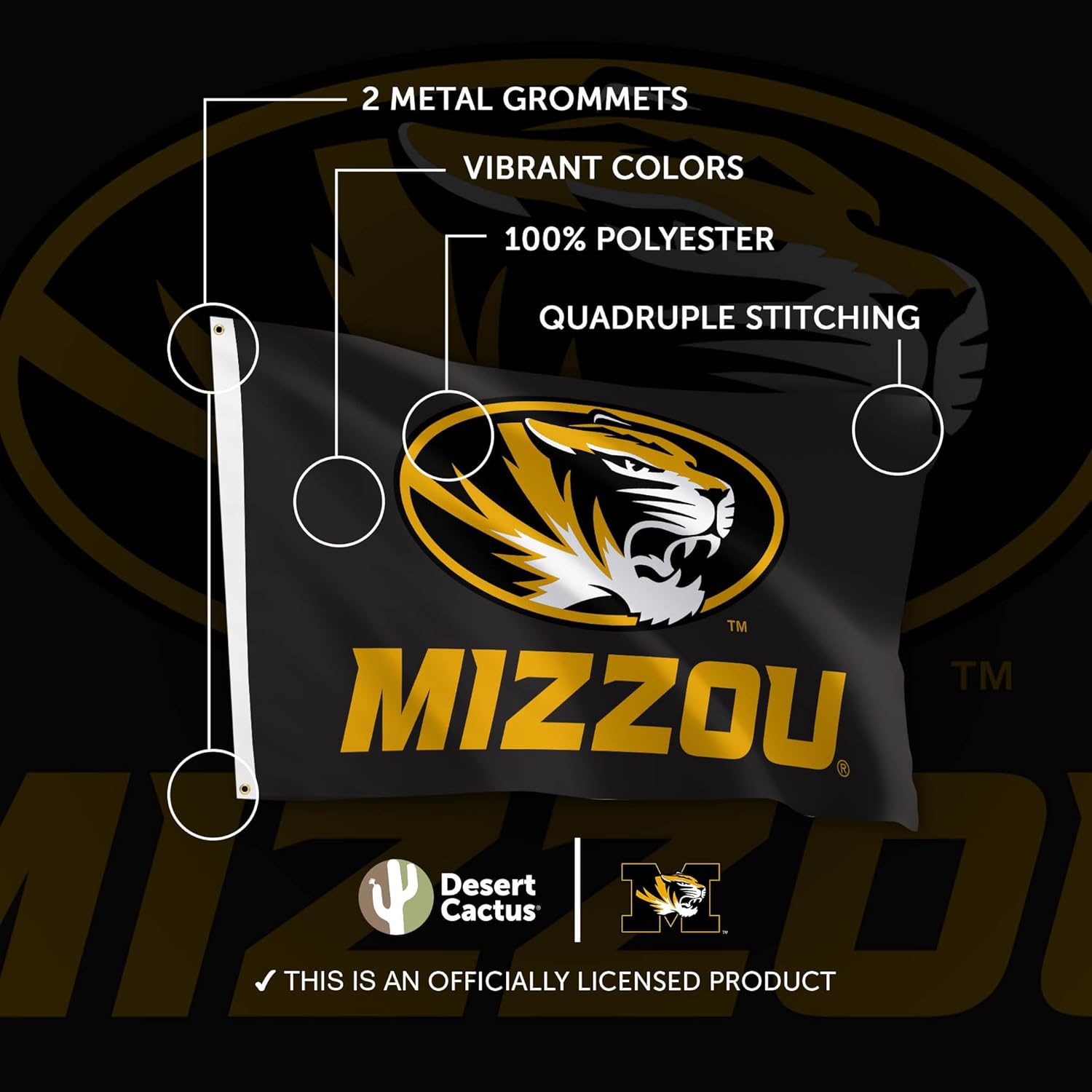 Desert Cactus University of Missouri UM Flag - 3 x 5 Feet Tigers Banner, Indoor/Outdoor Durable Fabric, 100% Polyester Design (Style 4)
