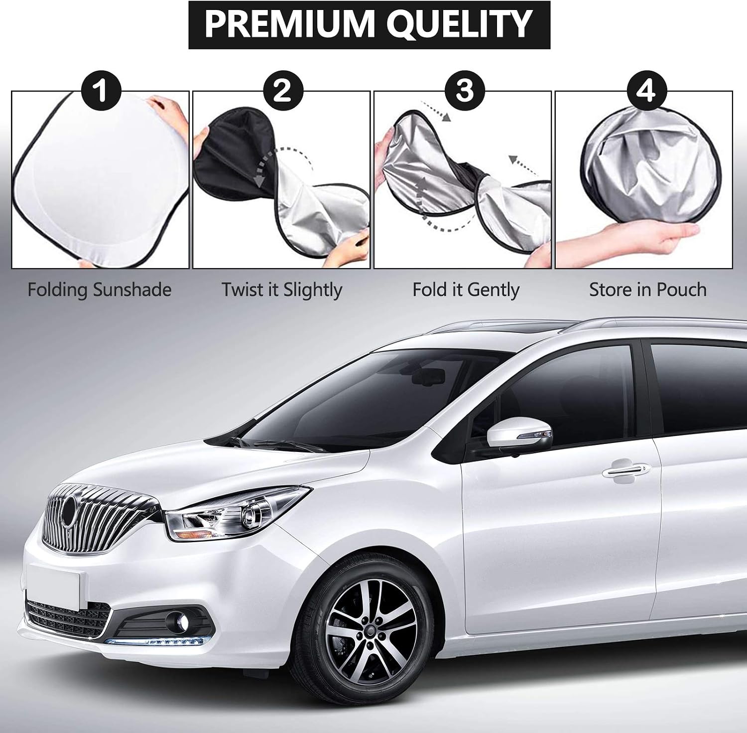 Erasior Windshield sun shade, Car Cover Blocks UV Rays Sun Visor Protector Automotive Blocker Sunshades Window Guards Sun Shield for Front Windshield, 210T Block 99.87% UVR Keeping Your Vehicle Cooler