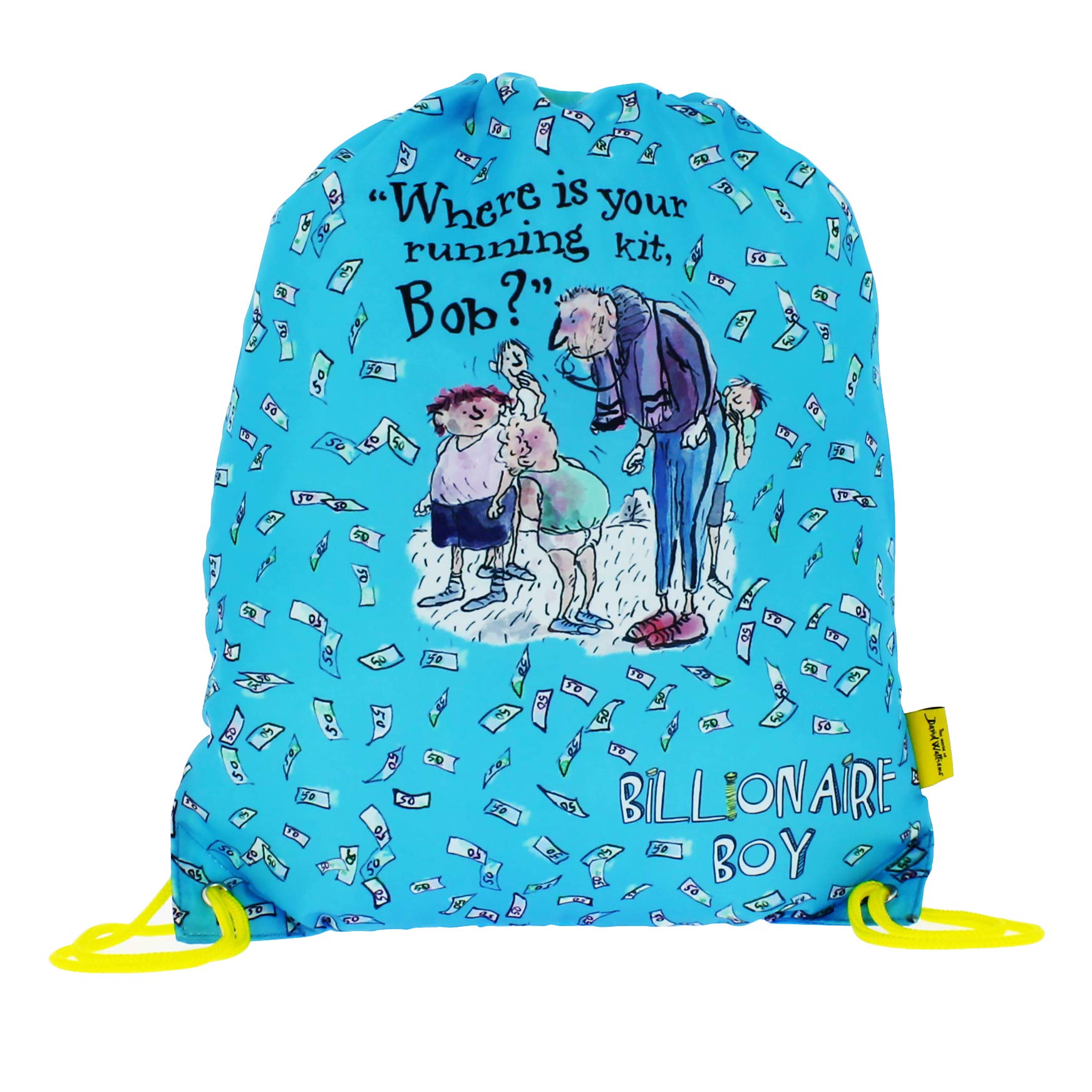 The World of David Walliams - Drawstring Bag | Billionaire Boy | PE Bag | Lightweight | drawstring bags for children | birthday gift | boys gifts | beach bag