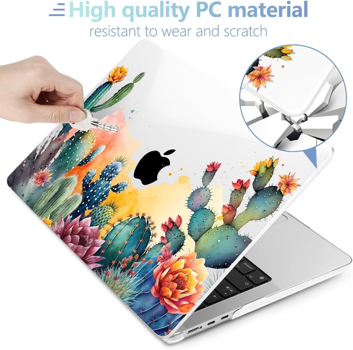 MEEgoodo Case for MacBook Air M4/M3/M2 13.6 inch 2025 2024 2022, Fit Model A3240 A3113 A2681, Compatible with MacBook Air 13 inch, Laptop Hard Shell Case with Keyboard Cover, Tropical Cactus - Image 4