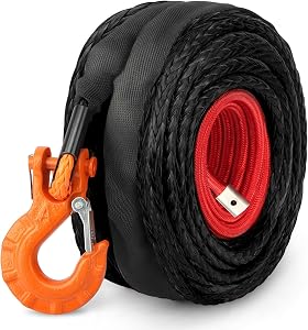 FIERYRED 100FT Synthetic Winch Rope Kit – 3/8" UHMWPE Rope With Hook & Fairlead For Off-Road Recovery, 26,500lbs Strength
