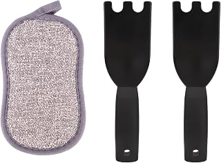 2pcs Grill Scraper for George Foreman Cleaner Tool, IIndoor Plastic Heat-Resistant Grill Scraper with Grooves with Sponge Cloth for Easy Cleaning 