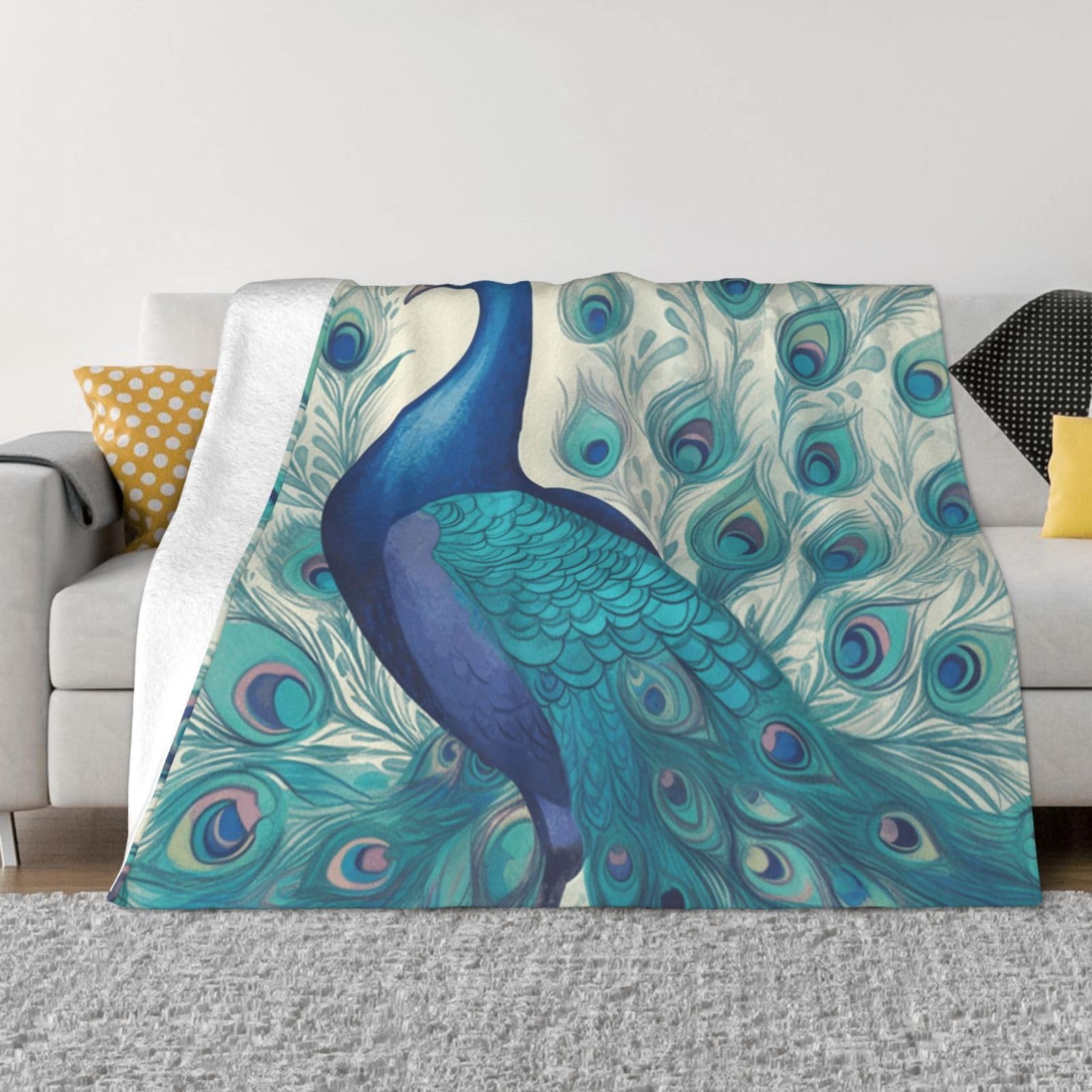 KLOPH Cute Peacock Throw Blanket 40"x30" Flannel Fluffy Warm Blanket for Couch, Reversible Plush Blankets for Bed, Comfy Fuzzy Blanket for Sofa, Plush Lightweight-Blankets for All Season