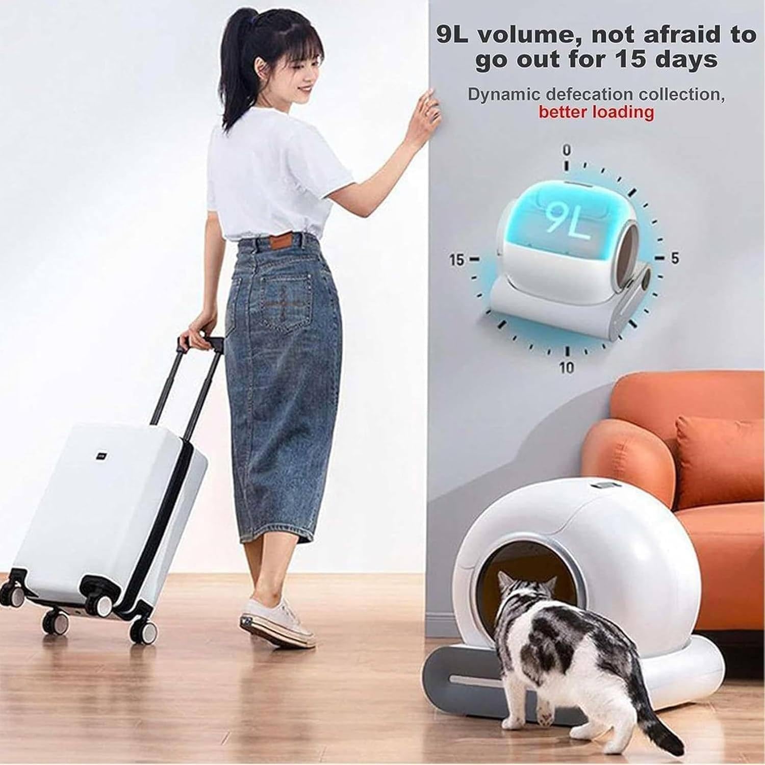 Arenero Autolimpiable para Gatos Caja De Arena For Gatos Autolimpiable De 65 L, Inodoro Automático Con Sensor Dual, Eliminador De Olores, Control Por Aplicación Y Monitor De Salud, Incluye Bolsas De B