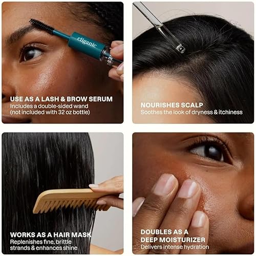 Miniatura 4 de Cliganic Aceite de ricino orgánico USDA 100 puro 16 onzas con kit de pestañas para pestañas cejas cabello y piel a granel prensado en frío natural