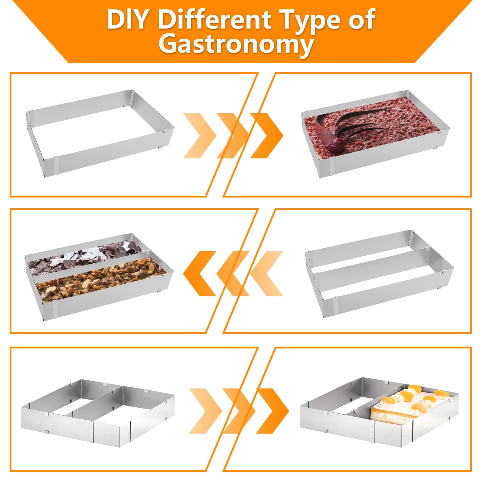 Cadre Patisserie Rectangulaire, Extensible Moule Rectangulaire Patisserie, Moule à Gâteau Avec 2 Spatules,Pour La Fabrication - Maison